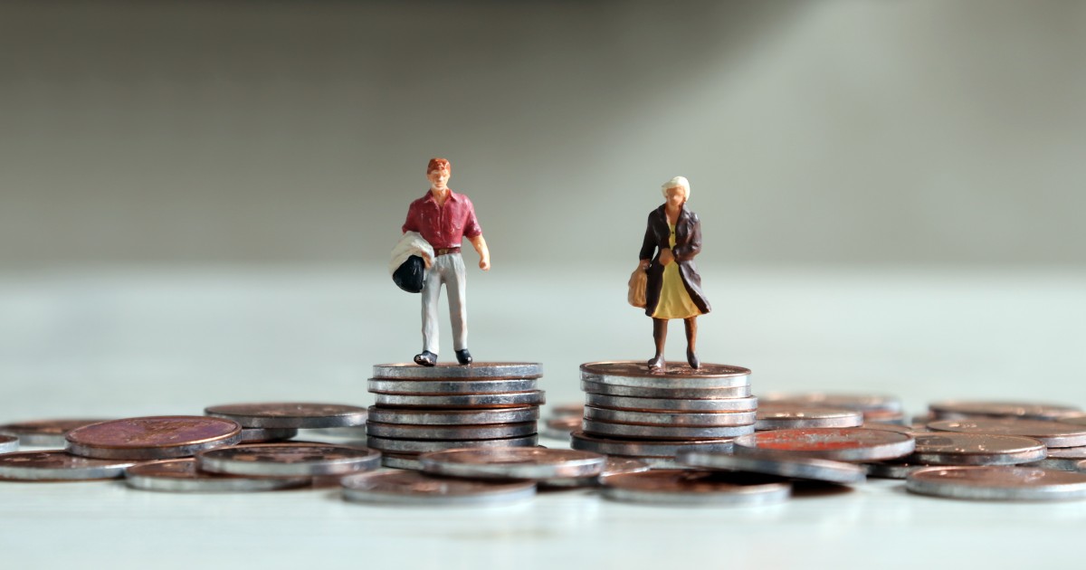 Title IX Complaints on the Rise Miniature male and female figurines standing on equal piles of coins