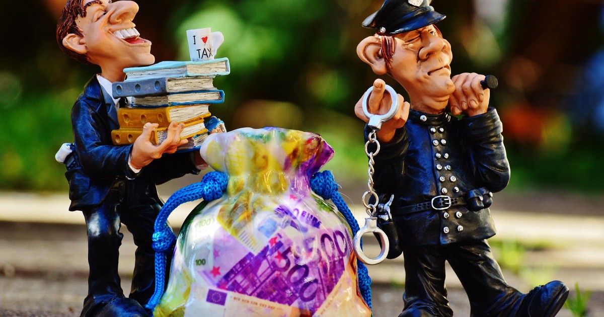 Cooperative fundraising / IFAs Colorful clay figures of a police man and business man with a bag of money